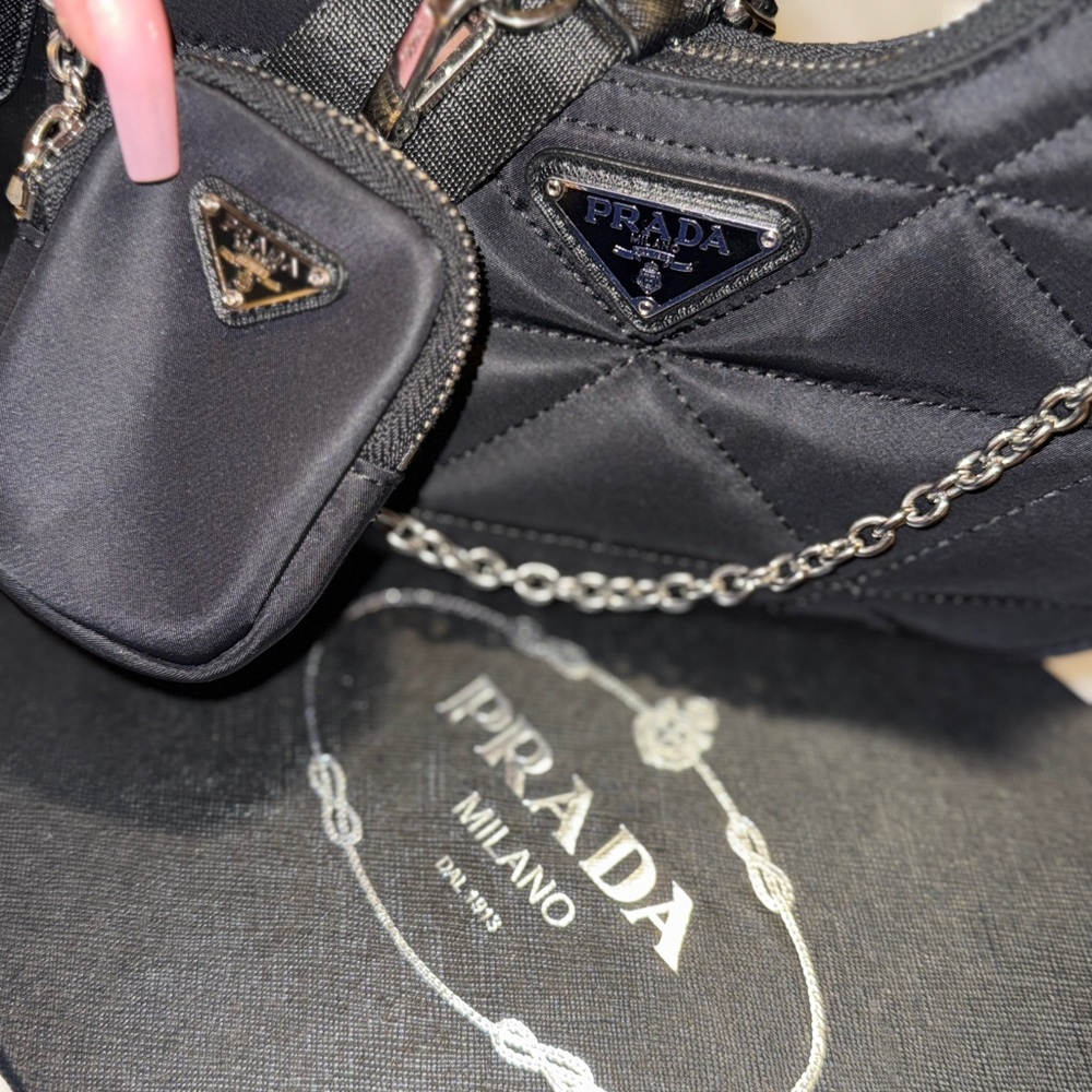 Black Quilted Shoulder Bag with Silver Chain